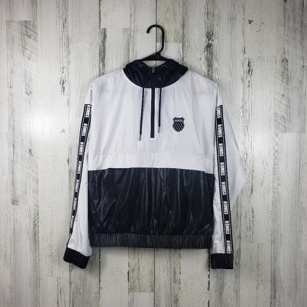 K-Swiss white, black quarter zip jacket with hood women's size XS